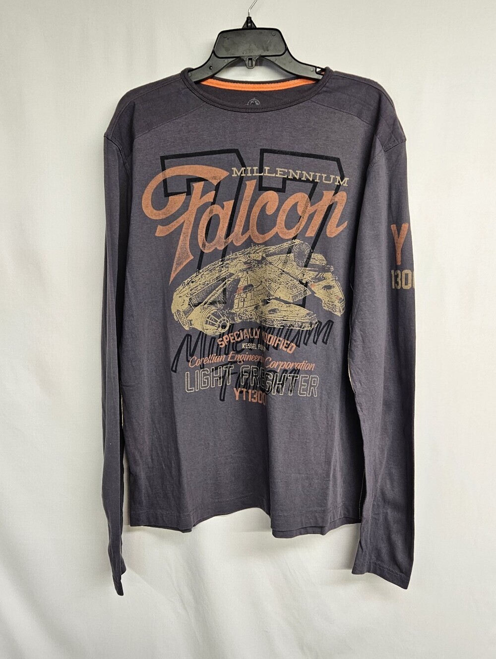 Disney Parks Star Wars Millenium Falcon Long Sleeve T-Shirt Large Gray